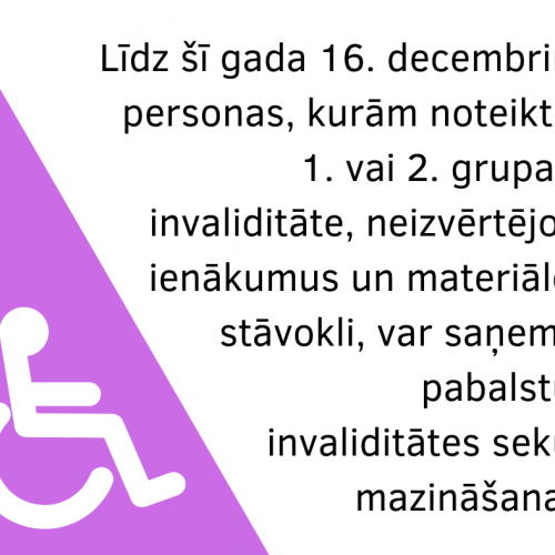 Personas ar invaliditāti var pieteikties pabalstam